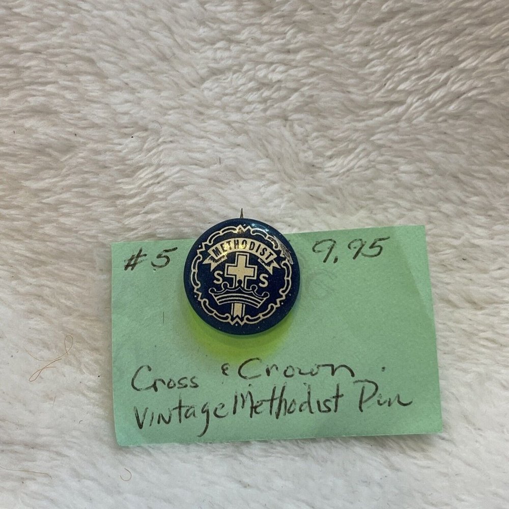 Vintage SS Sunday School Methodist Cross Crown Little System Pin‎ Pin Back